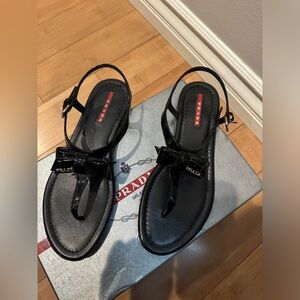 Prada Black Patent Leather Bow Sandals